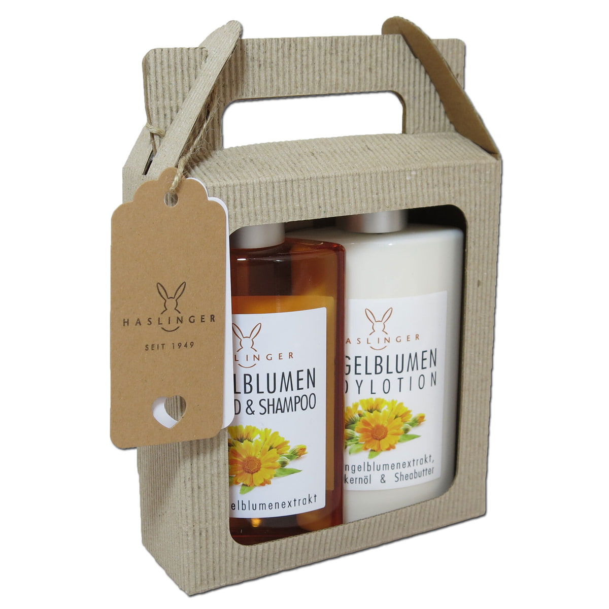 Geschenk Duschbad + Bodylotion Ringelblume im Tragekarton